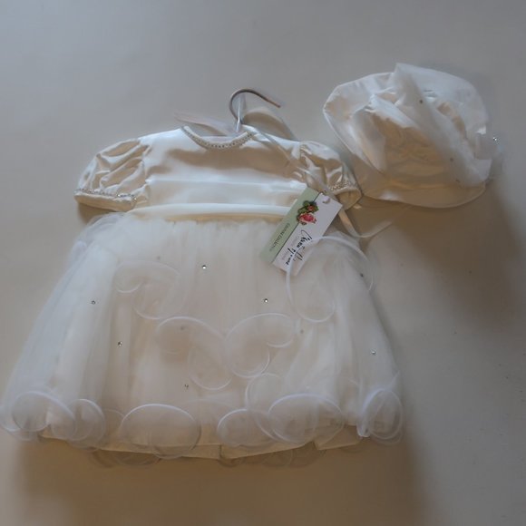 NWT Baby Girls Christie Helene Ivory Satin Christening Dress W/Tulle Overlay 18M - Picture 1 of 12
